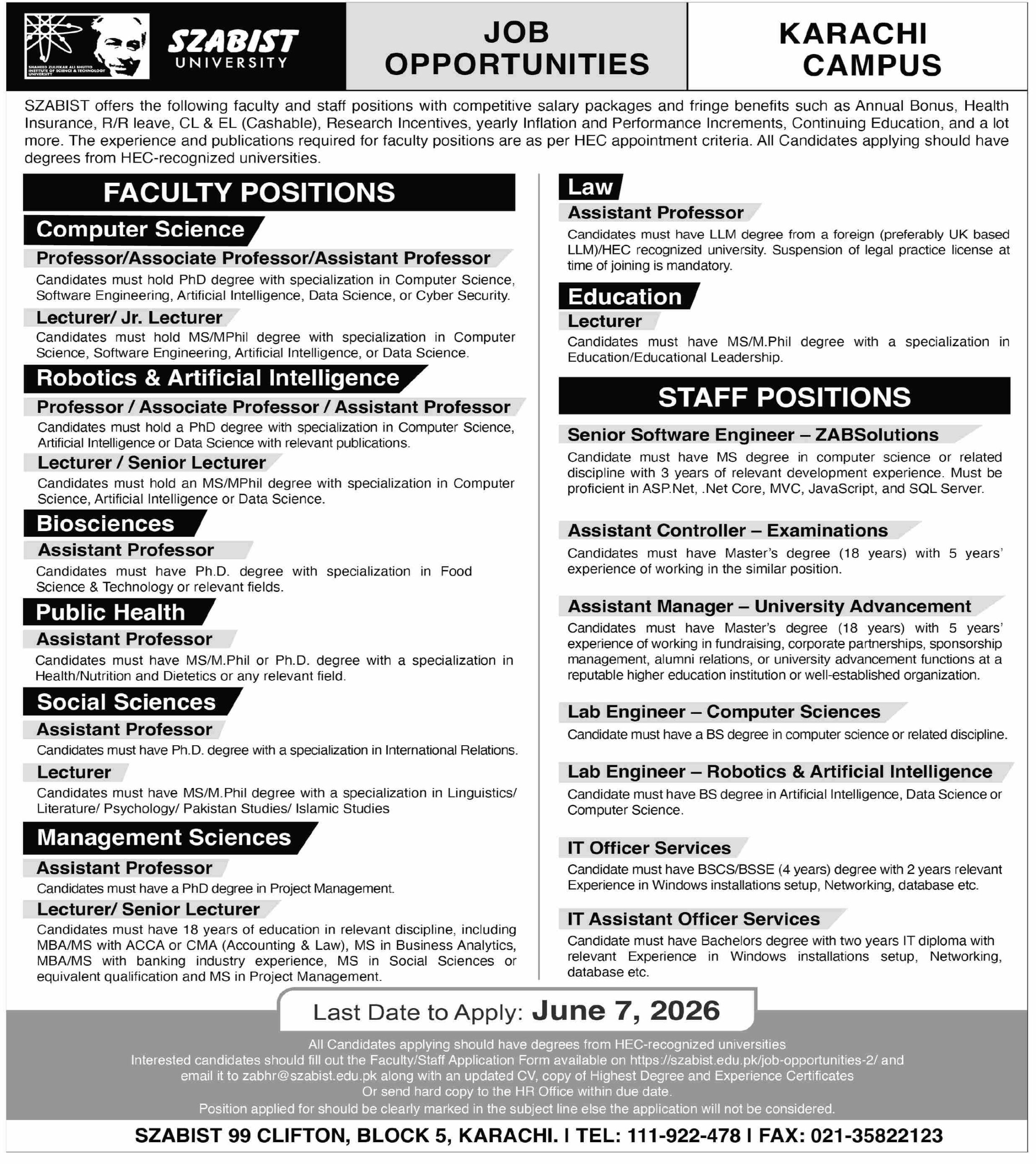 DZABIST faculty jobs
